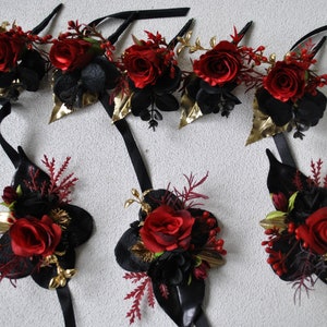 Black red gold cascading bouquet, Gothic wedding bouquet, Halloween wedding bouquet image 8