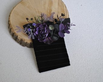 Deep purple black pocket boutonniere, Gothic wedding, Black boutonniere
