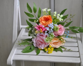 Wildflower Bridal Bouquet, Jewel Tone Bouquet, Orange Hot