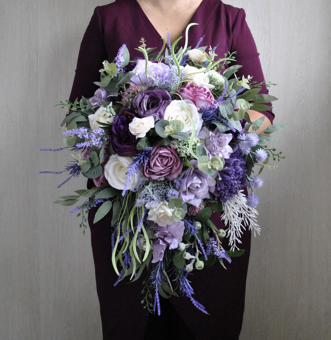 Purple lavender bridal bouquet Boho wedding lilac flowers Bridal 13''