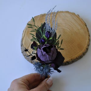 Purple black bouquet, Gothic wedding bouquet, Halloween wedding Boutonniere 1