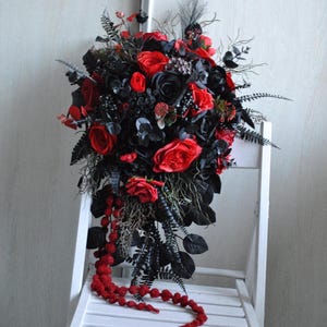 Black & Red Cascading Bouquet: Gothic Halloween Wedding