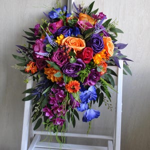Jewel tone bouquet, Purple orange hot pink magenta , Wildflower bridal bouquet, Colorful  bouquet, Summer wedding