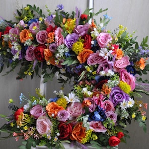 Wildflowers arch flowers, Multicolor arch swag, Spring summer wedding