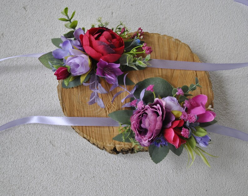 Jewel Tone Wedding Flowers Purple Hot Pink Wrist Corsage Etsy