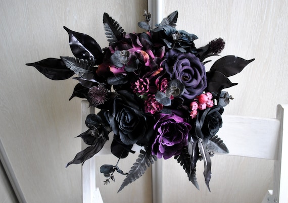 Purple black bouquet, Gothic wedding bouquet,  Halloween wedding