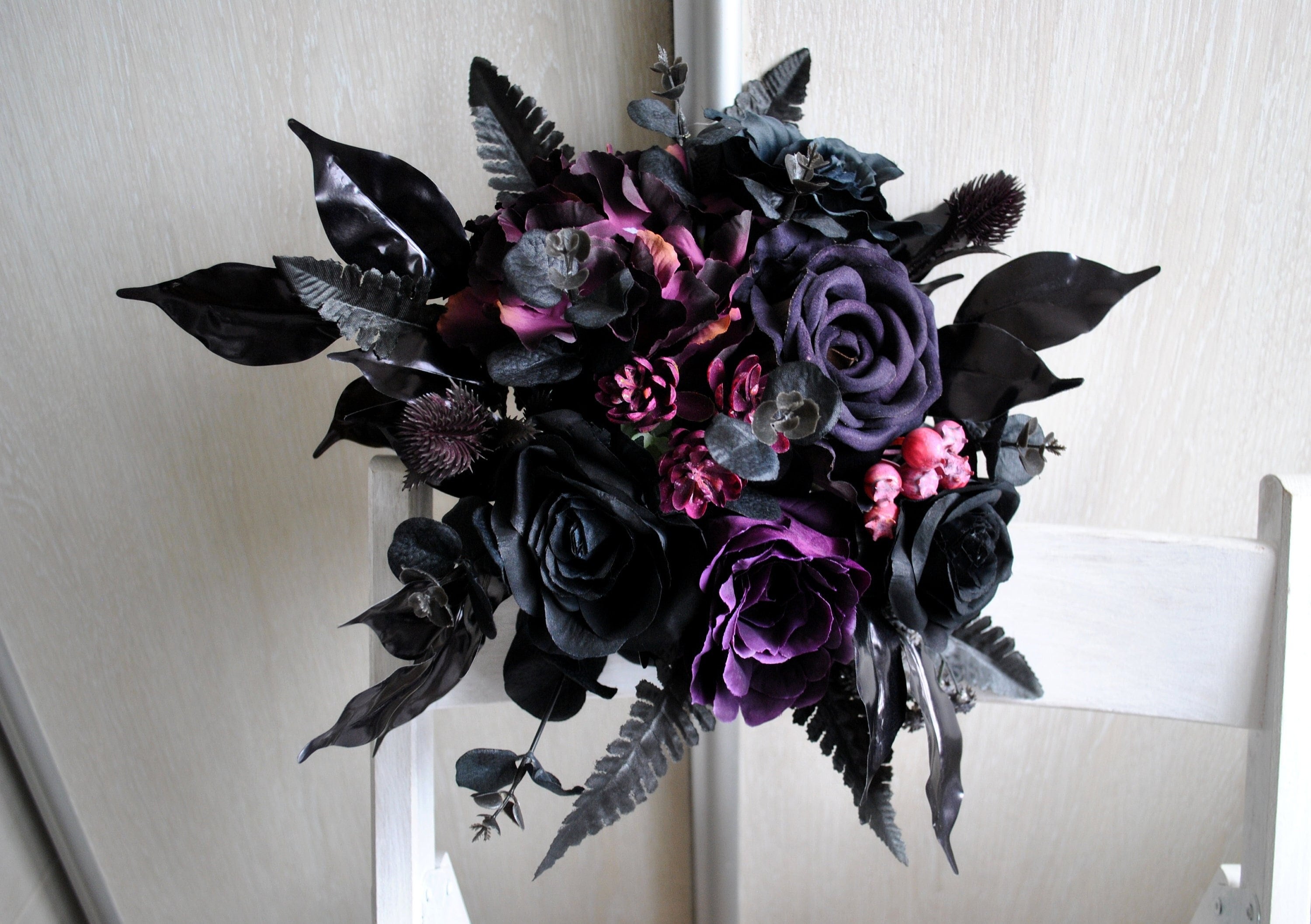 Dark Purple Flowers Wedding Bouquet