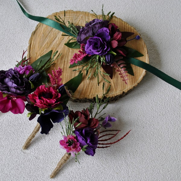 Boutonnière couleur bijou pour homme, Mariage automne, Mariage gothique et Boutonnière mariage