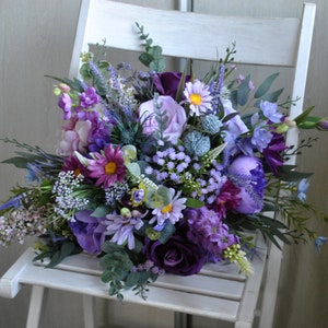 Wildflower bridal bouquet, Purple lavender wedding bouquet , Jewel tone bouquet