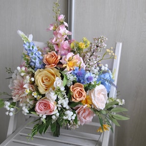 Wildflower bridal bouquet, Jewel tone bouquet, Orange hot pink bridesmaid bouquet, Colorful  bouquet
