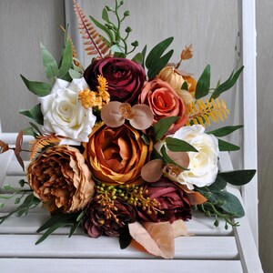 Burgundy rust ivory wedding bouquet, Fall wedding bouquet, Bridesmaid bouquet