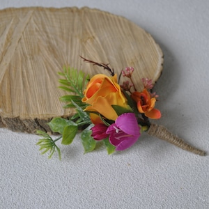 Hot pink orange boutonniere for men, Summer wedding, Wedding buttonhole