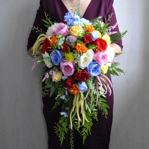 Jewel tone bridal bouquet, Cascading bouquet, Boho wedding, Wedding flowers
