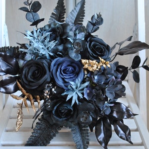 Black  navy wedding bouquet, Gothic wedding bouquet, Halloween wedding bouquet