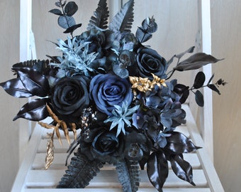 Black  navy wedding bouquet, Gothic wedding bouquet, Halloween wedding bouquet