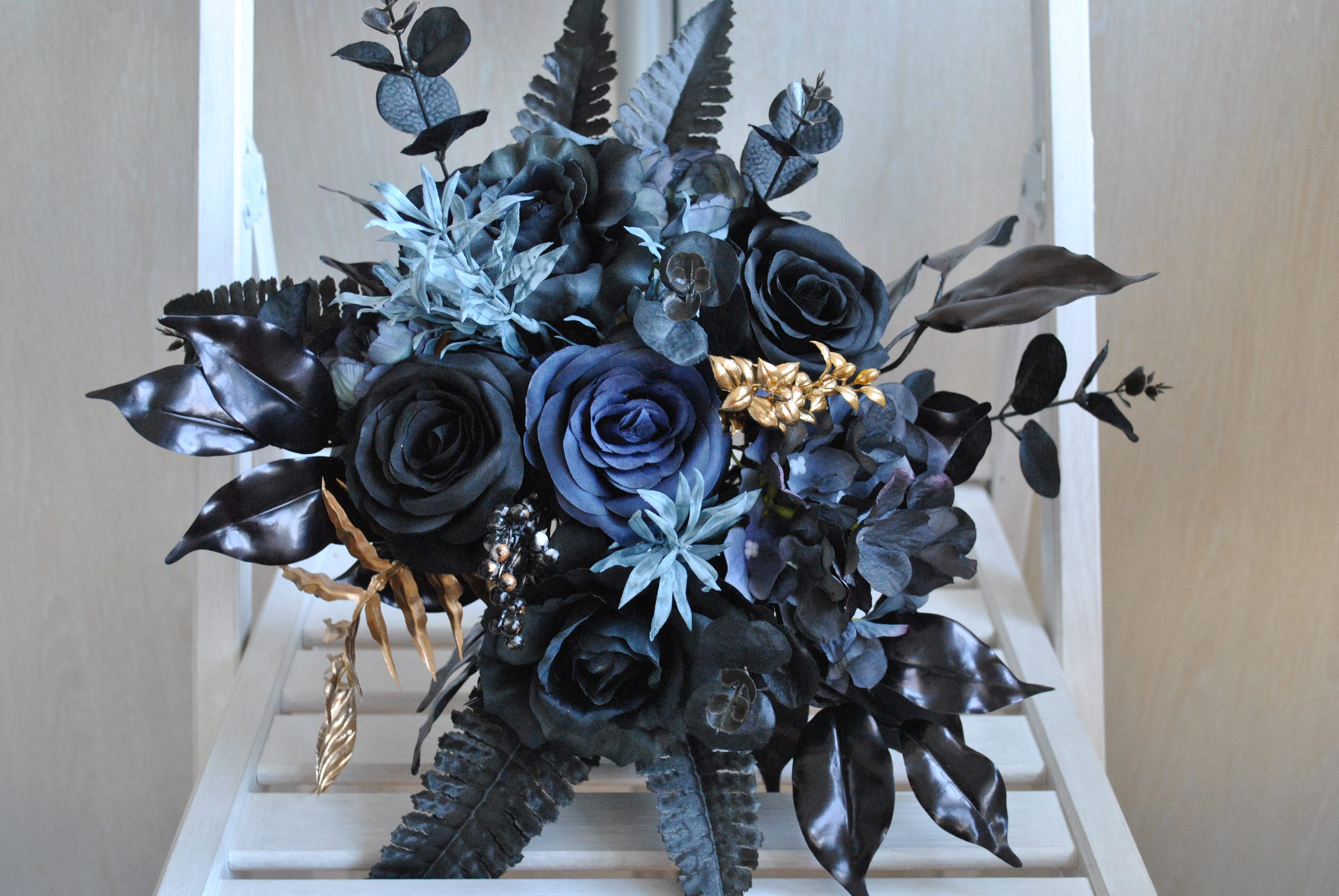 Black Navy Wedding Bouquet Gothic Wedding Bouquet Halloween Wedding Bouquet Etsy UK