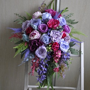 light purple blue lilac bridal bouquet, Boho purple bouquet, Lavender wedding
