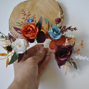 Rust teal burgundy hair pins, Fall wedding bridal accessories, Wedding hair pieces