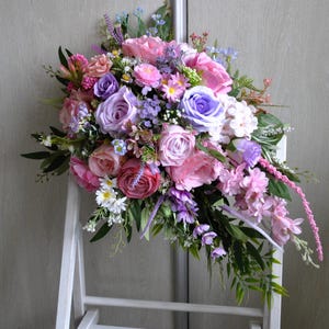 Wildflower bridal bouquet, Jewel tone bouquet, Lavender  hot pink bridesmaid bouquet, Colorful  bouquet