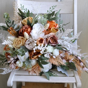 Rust Terracotta Wedding Bouquet, Cascading Bouquet, Boho Fall Wedding ...