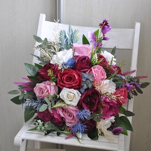 Hot pink magenta bridal bouquet, Jewel tone wedding bouquet, Spring wedding,  Silk flowers bouquet