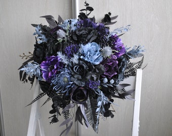 Bouquet de mariée violet noir, bouquet de mariée gothique, mariage d'Halloween