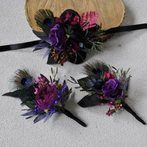 Jewel tone  boutonniere for men, Gothic wedding, Wedding buttonhole