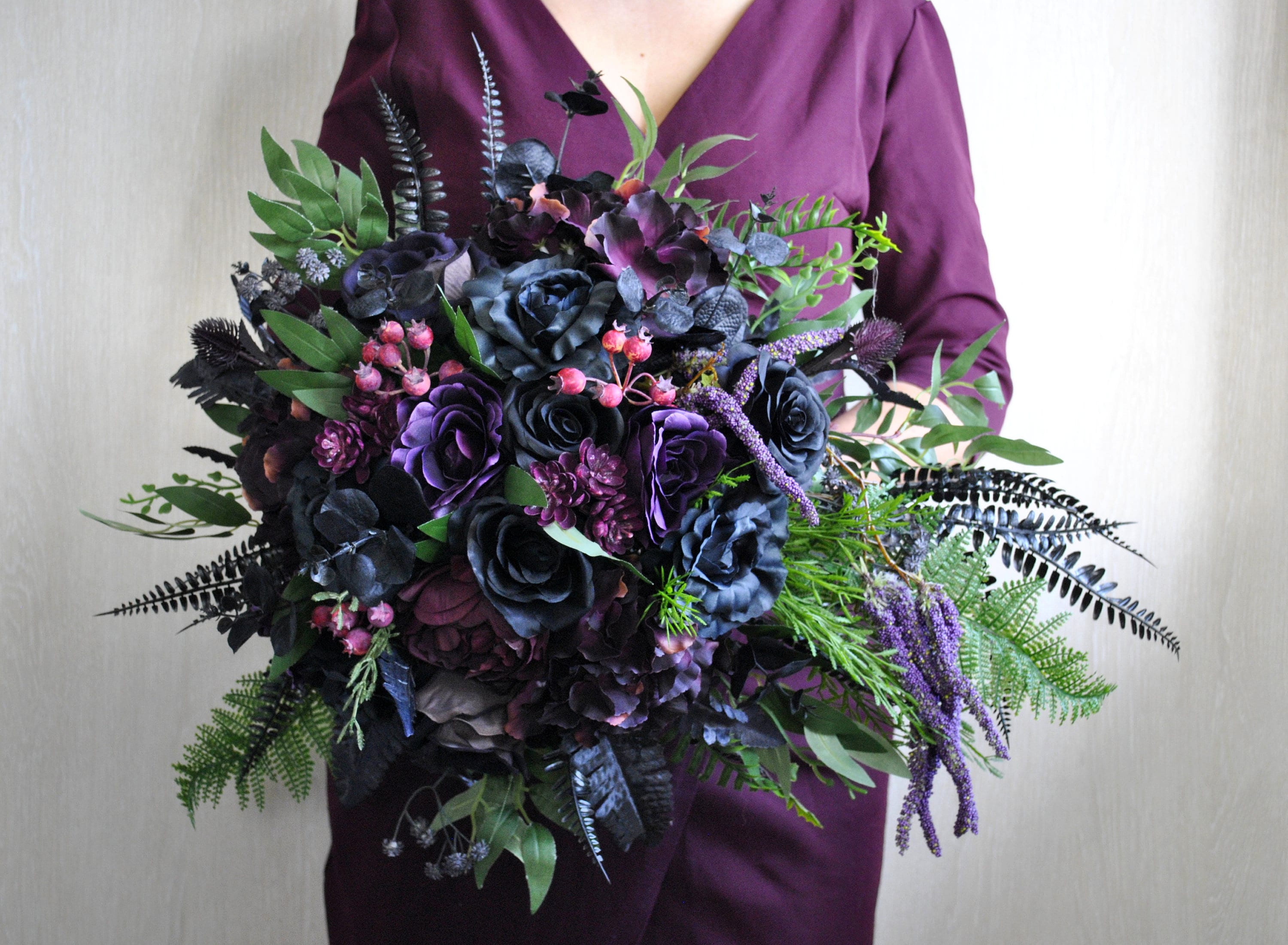 Gothic Wedding Bouquet, Deep Green Black Purple Wedding Bouquet, Halloween  Wedding - Etsy Israel, image size:3000x2201