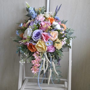 Wildflower bridal bouquet, Jewel tone bouquet, Orange hot pink wedding bouquet, Colorful  bouquet