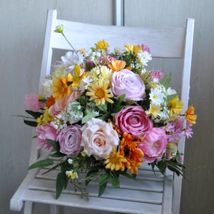 Wildflower bridal bouquet, Hot pink orange wedding bouquet, Colorful  bouquet, Summer wedding