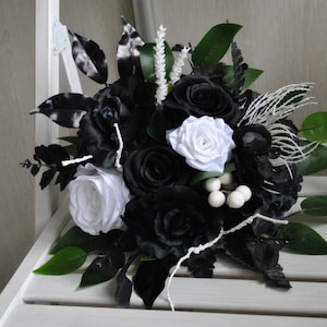 Black white wedding bouquet, Gothic wedding bouquet,  Halloween wedding