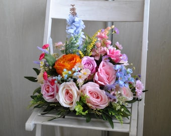 Pastel wildflower wedding centerpiece, Table decor, Head table flowers