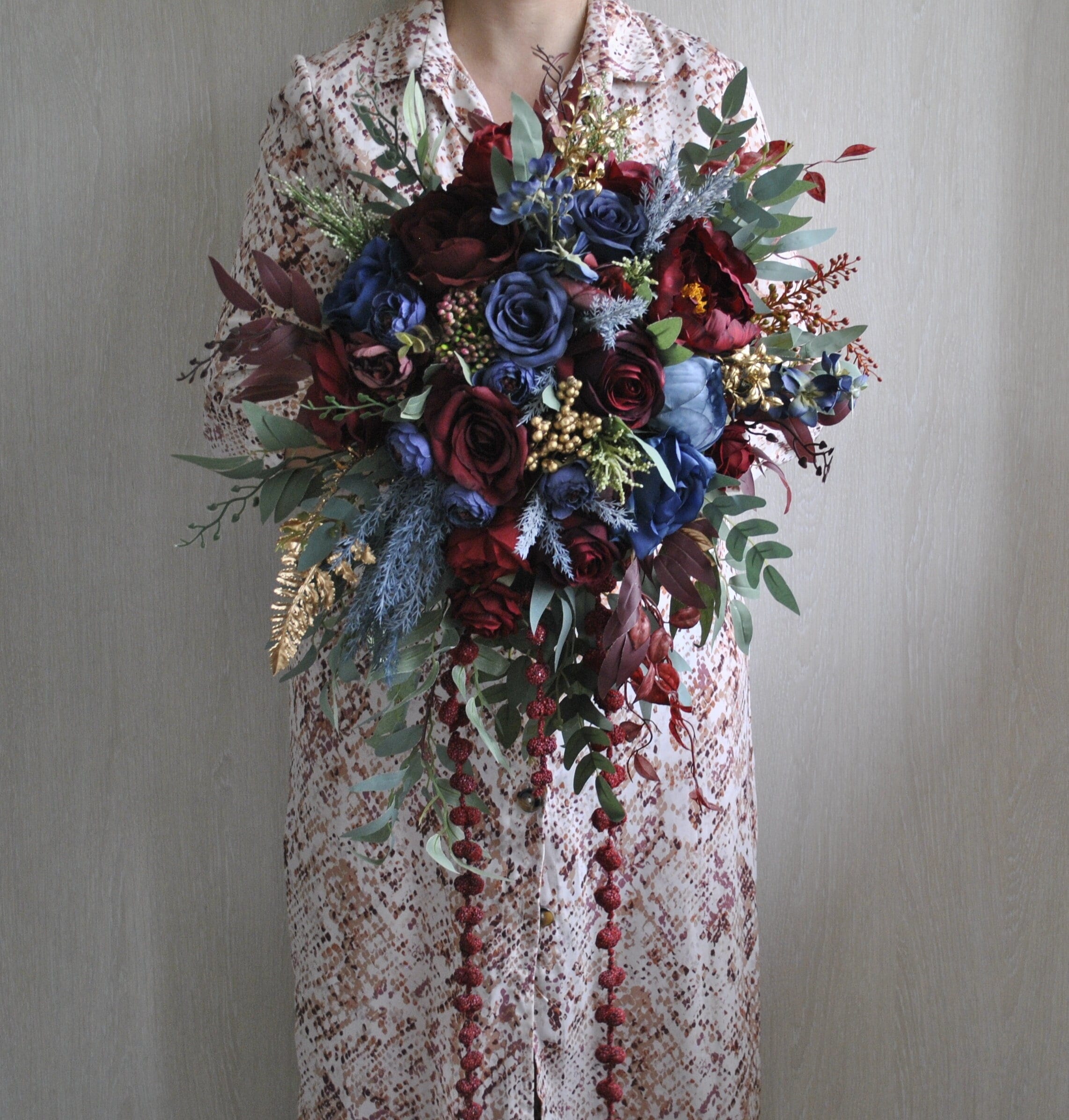 25 Teste Di Fiori Artificiali In Seta Borgogna - Rose Grandi Con Stelo, Per Bouquet Matrimonio, Centrotavola, Decorazioni