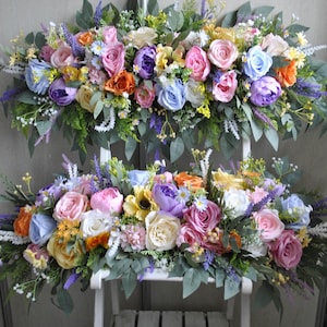 Wildflowers arch flowers, Multicolor arch swag, Spring summer wedding