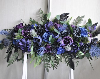 Black purple wedding arch swag, Gothic wedding arch flowers, Halloween wedding decor