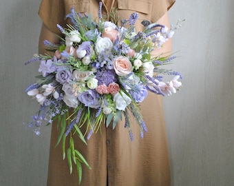 Lavendelstrauß, Wildblumen-Brautstrauß, Flieder-Lila Hochzeitsblumen