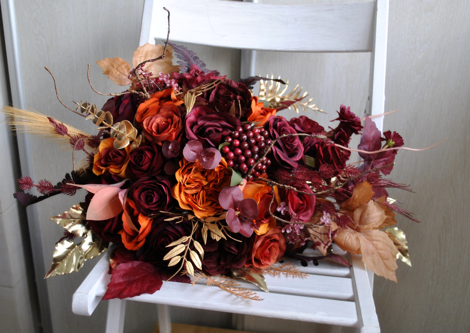 Rust Burgundy Burnt Orange Flowers, Bridal Bouquet, Cascading Bouquet ...