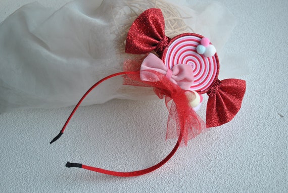 Mint Candy Cane and Mistletoe Headband, Pink