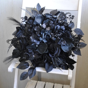 Black bridal bouquet, Gothic wedding, Moody wedding flowers image 10