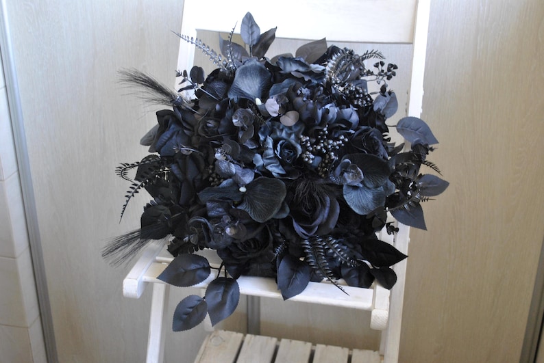 Black bridal bouquet, Gothic wedding, Moody wedding flowers image 10