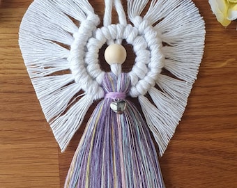 Macrame Angel, Purple/Lilac 100% cotton. Handmade. Decorations, Gifts, Home Decor, Personalised Greeting, Someone Special, Gift ideas, Love