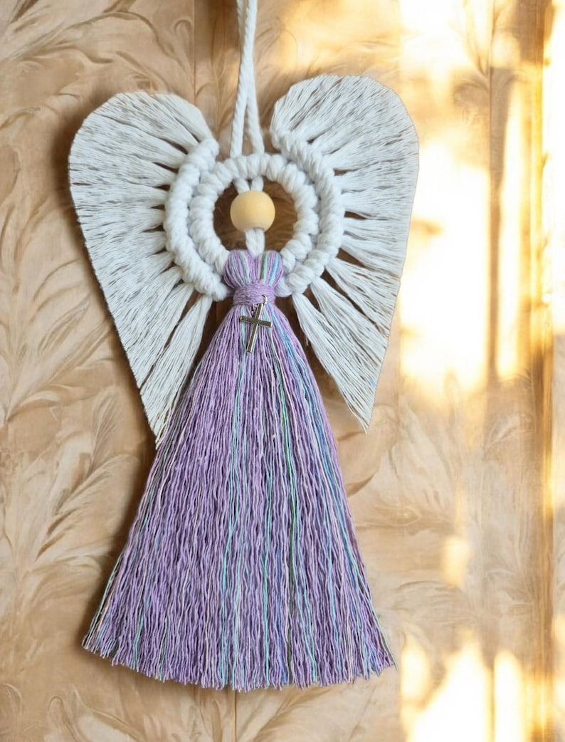 Macrame Holy Communion Christening Baptism Angel. Lovely gift Handmade Birthday Thank you present Tibetan silver Charms image 5