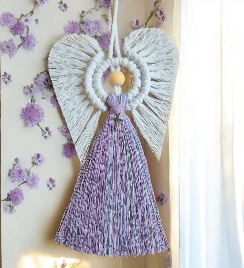 Macrame Holy Communion Christening Baptism Angel. Lovely gift Handmade Birthday Thank you present Tibetan silver Charms image 6