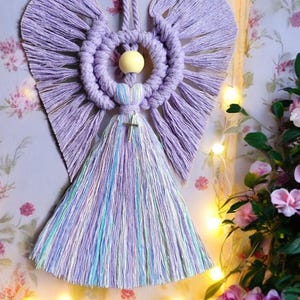 Macrame Holy Communion Christening Baptism Angel. Lovely gift Handmade Birthday Thank you present Tibetan silver Charms image 4