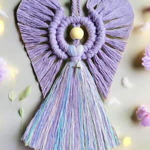 Macrame Holy Communion Christening Baptism Angel. Lovely gift Handmade Birthday Thank you present Tibetan silver Charms image 1