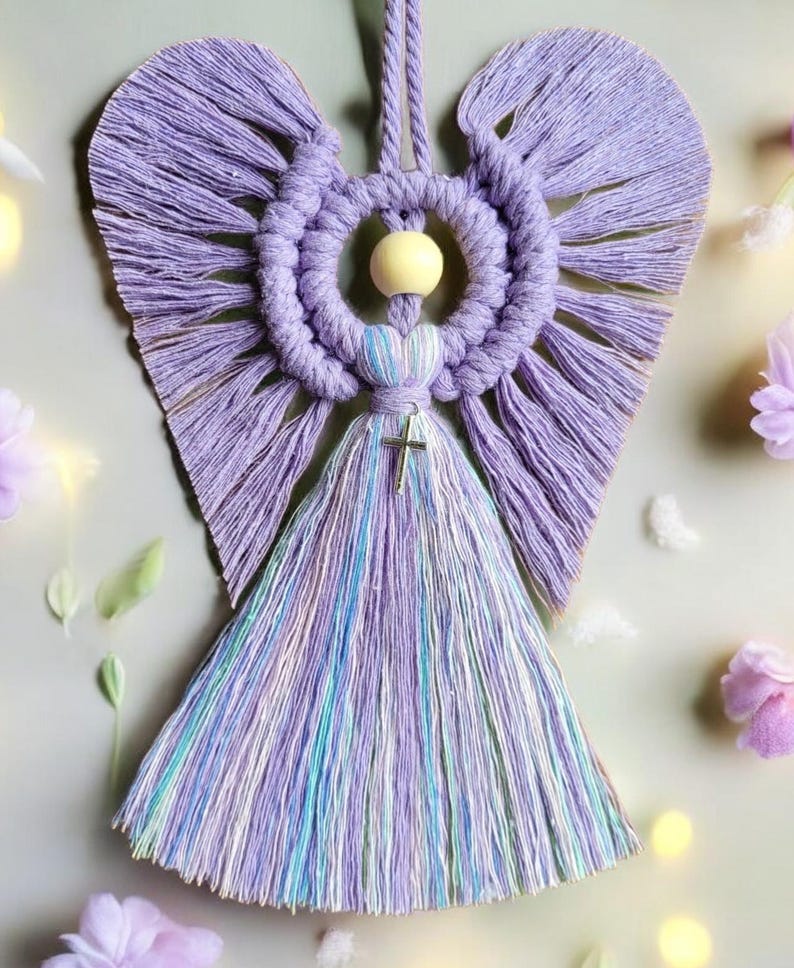 Macrame Holy Communion Christening Baptism Angel. Lovely gift Handmade Birthday Thank you present Tibetan silver Charms image 1