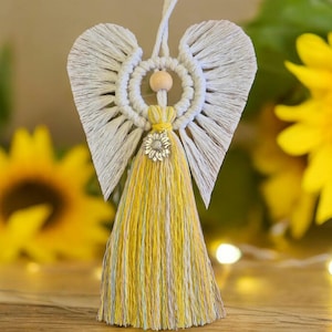 Sunflower Sunshine Macrame Angel Unique gift ideas summer flowers spiritual positive affirmations love macrame angel angels religious
