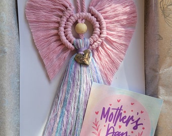 Mothers Day Macrame Angel. Gift idea unique for Mum Mummy Mother Mam Mom Present For her Silver Heart Special gift for Mother day Love