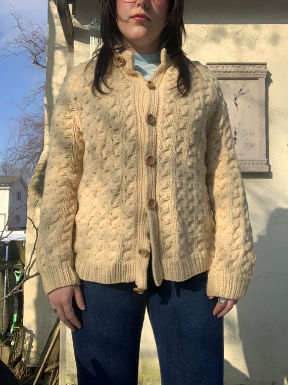 Vintage handmade cream knit cardigan wooden button