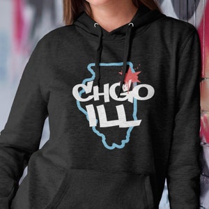 CHGO ILL Style Pullover Hoodie, Illinois Karte Hoodie, Chicago Star Illinois Sweatshirt, City Lifestyle, Kapuzen-Sweatshirt, Weihnachtsgeschenkidee